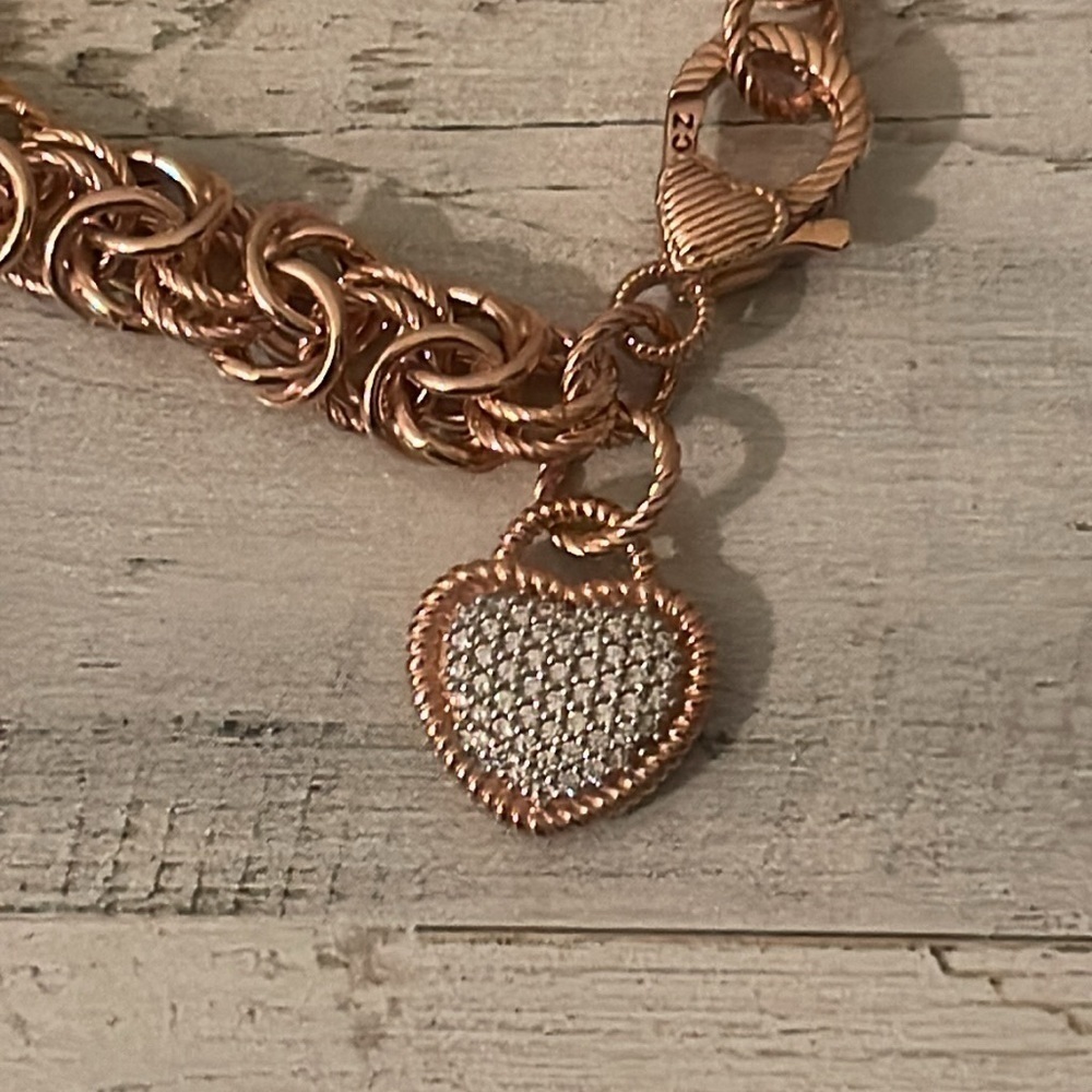 Judith Ripka Rose Gold Clad Byzantine Heart Charm Bracelet Pave - Picture 5 of 7